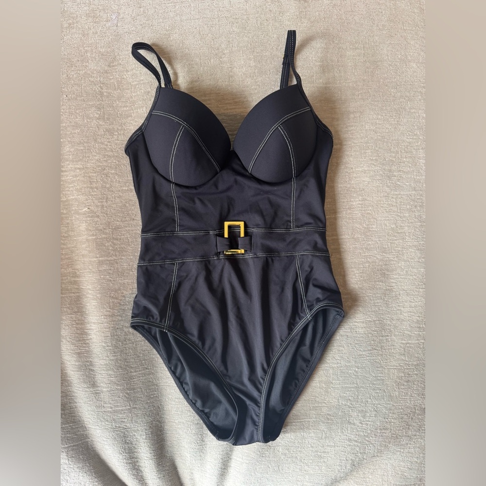 Bleu Rod Beattie Black Belted One Piece Swimsuit — Size 4 | Shaping | Underwire - Picture 2 of 9